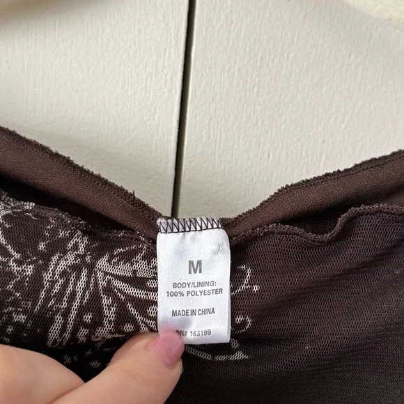 Brown and White Floral Mesh Mini Dress - Picture 5 of 6